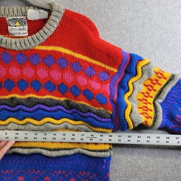 Vintage Wool Sweater Womens Large Striped Knitted By Hand Cosby Crescendo 90s - Picture 12 of 16